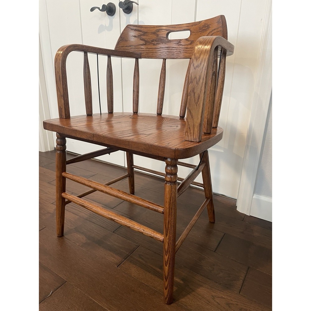 Antique 19th Century Primitive Barrel Back Oak Pub Chair Captain's Chair